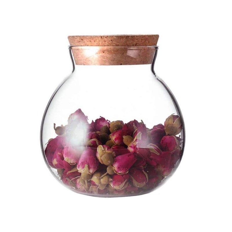 UPSTORE 1PCS 500G/17oz Cear Empty Round Large Capacity Sealed Glass Bottles Vial Jars Packing Storage Hoder Containers with Wood Cork Stopper for Make up Cosmetics Spice Food Snack Tea and More - Image 1